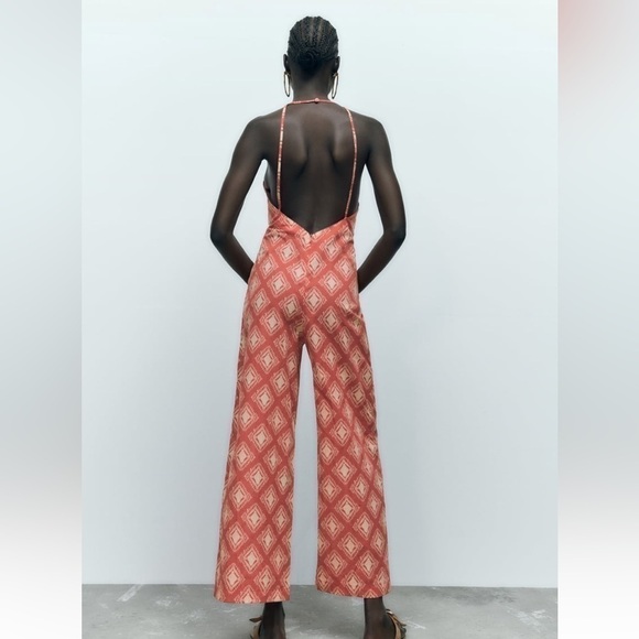 Zara LONG PRINT JUMPSUIT TERRACOTTA SZ US XL - Picture 7 of 11